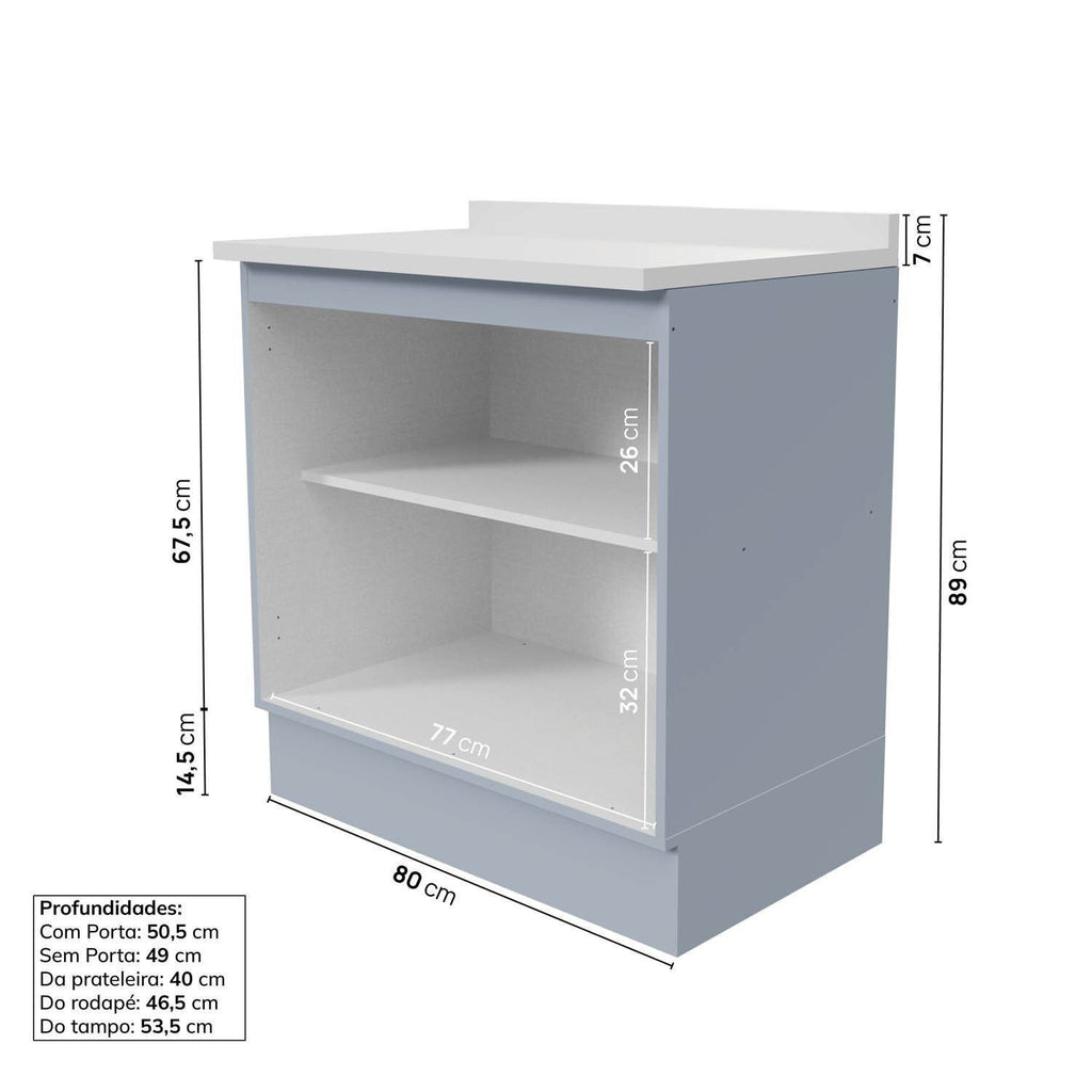 Balcão 2 Portas 80cm com Tampo Marselha CabeCasa Azul/Sereno