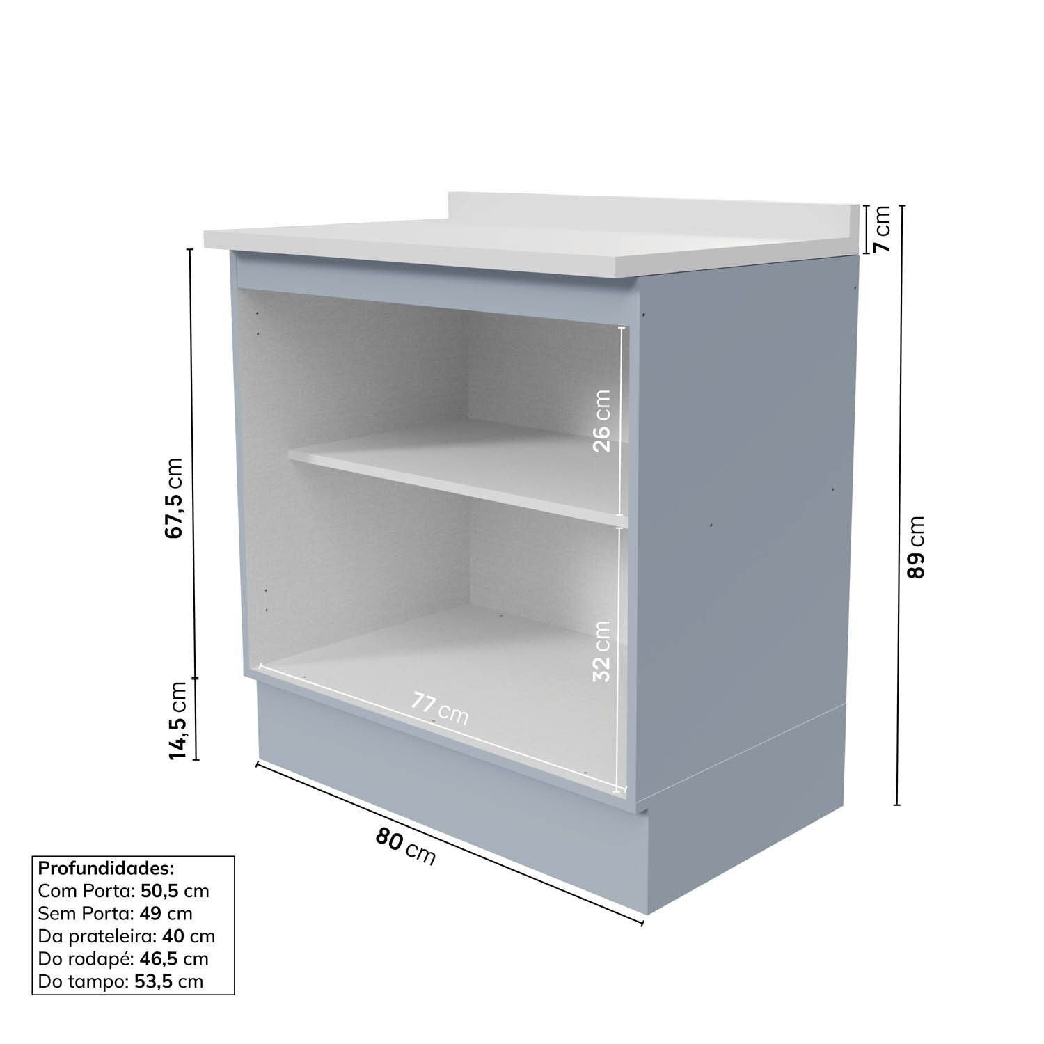 Balcão 2 Portas 80cm com Tampo Marselha CabeCasa Azul/Sereno