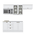 Cozinha Compacta Modulada 6 Peças com Aéreo para Micro-Ondas Emily Espresso Móveis Branco/HP/Calcare