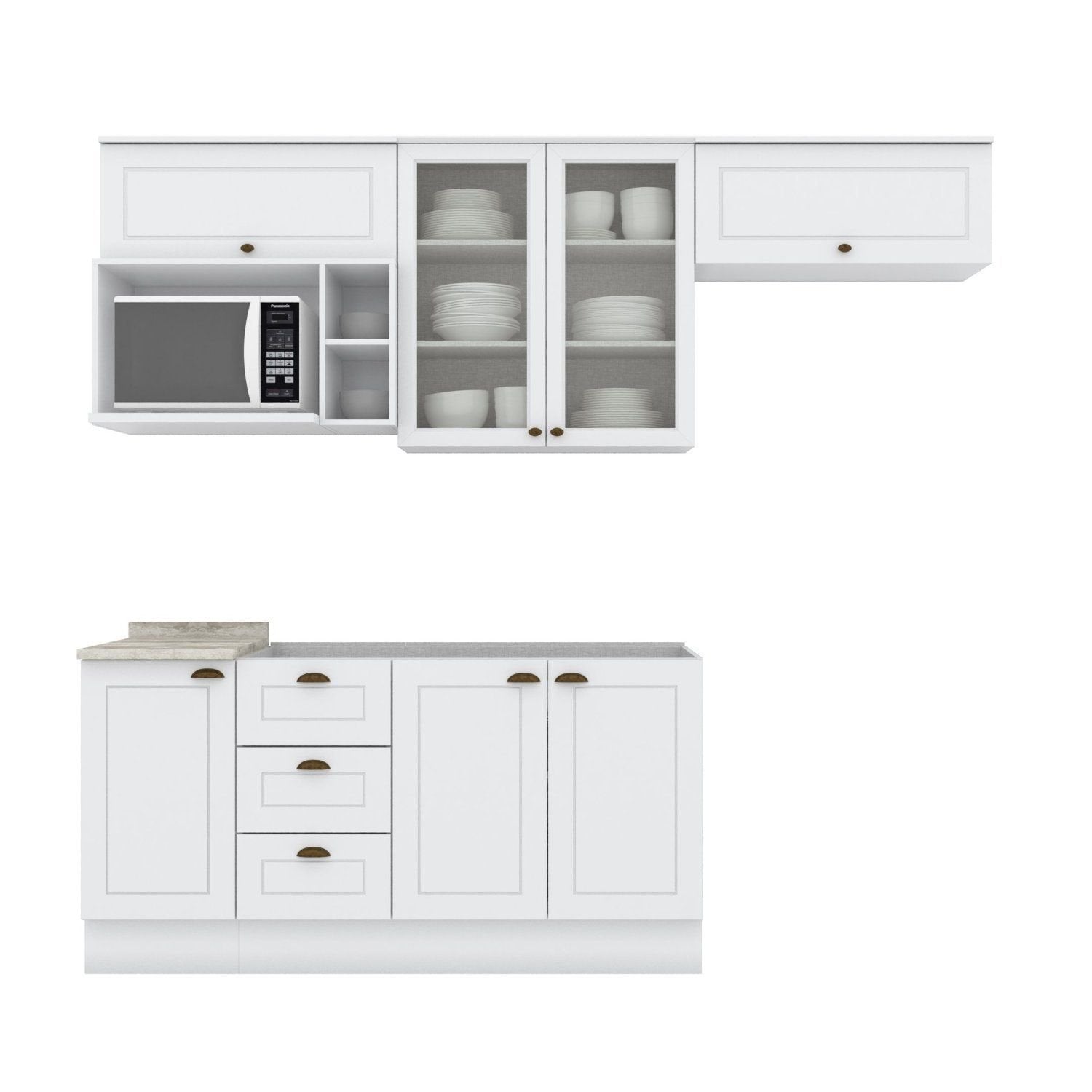 Cozinha Compacta Modulada 6 Peças com Aéreo para Micro-Ondas Emily Espresso Móveis Branco/HP/Calcare