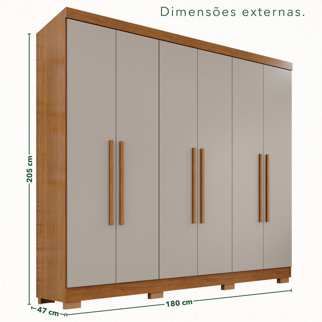 Guarda-Roupa Casal 6 Portas 2 Gavetas França Espresso Móveis MDP Off White/Cinamomo
