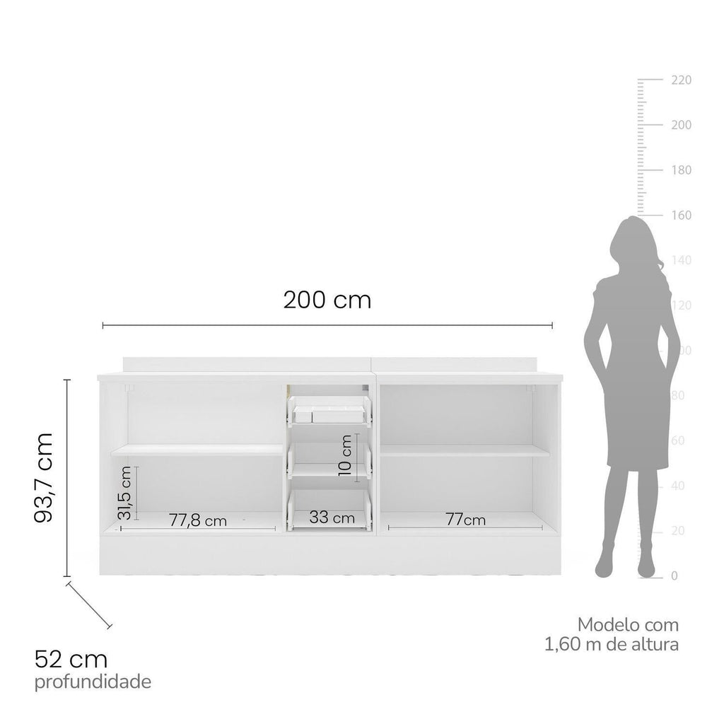 Cozinha Compacta Pérola Yescasa 2 Peças Balcão 2 Gavetas 3 Portas Branco 200x93,7x52cm