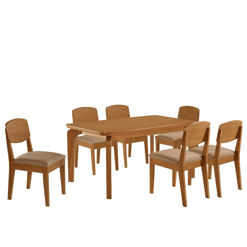 Conjunto Sala de Jantar Mesa Tampo 180cm Canto Copo de MDF e 6 Cadeiras Dublin Cleo Yescasa