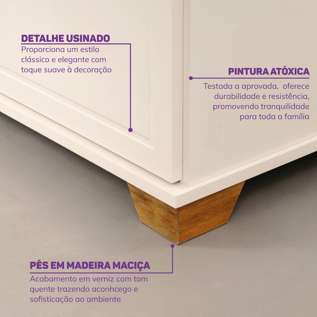 Cômoda 5 Gavetas 1 Porta com Tampo em Madeira Maciça Baby Ananda Casatema MadeiraOriginals Bege/Off-White/Mel