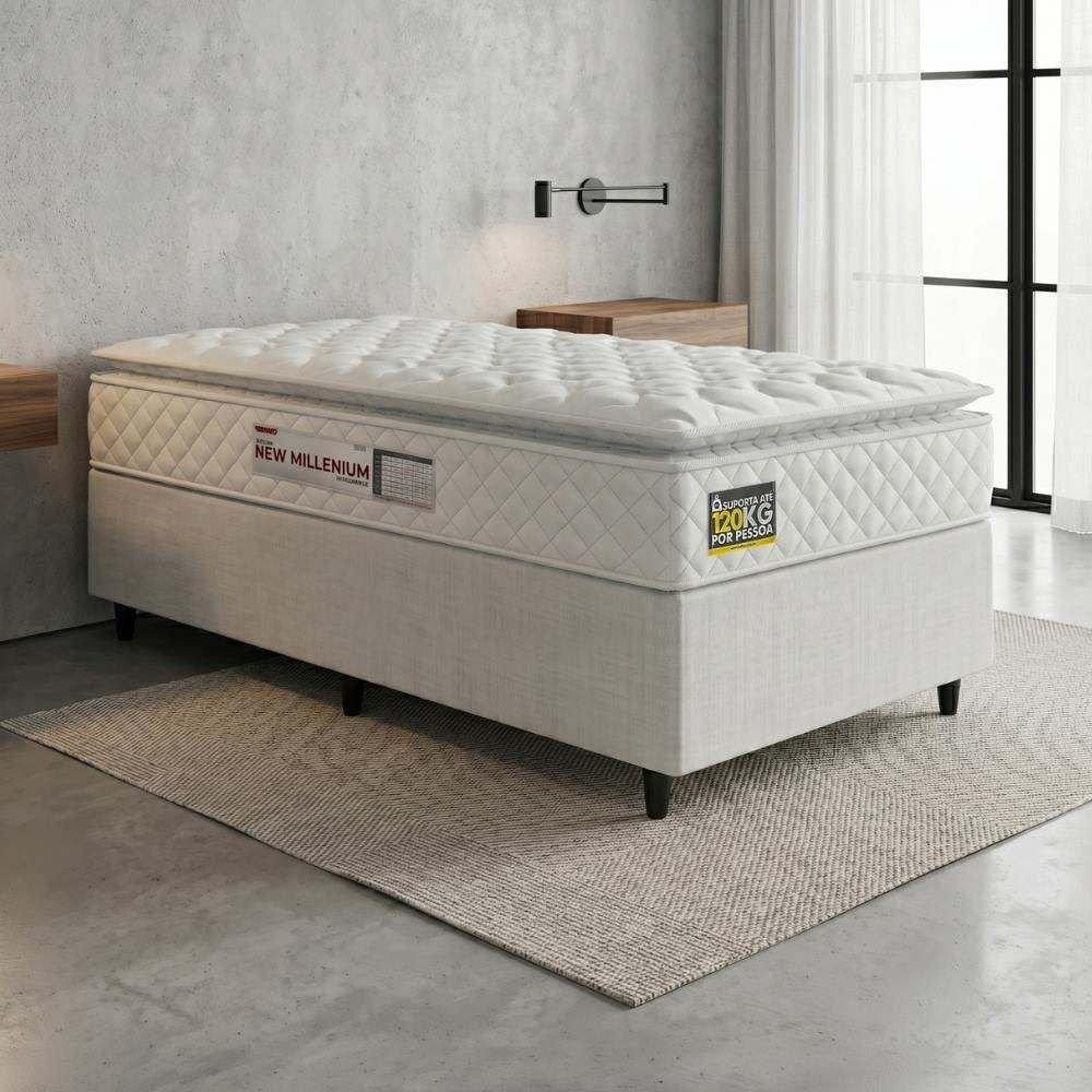 Colchão Solteiro Espuma D33 Pillow Top New Millenium Hellen Branco 88x188x19cm