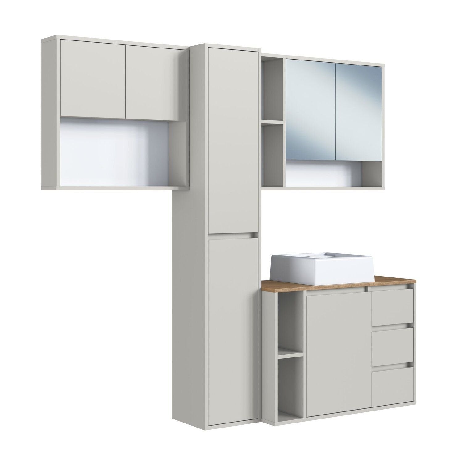 Conjunto para Banheiro Modulado 168cm com 4 Peças Gabinete Suspenso com Cuba Belagavi Art in Móveis Arenas