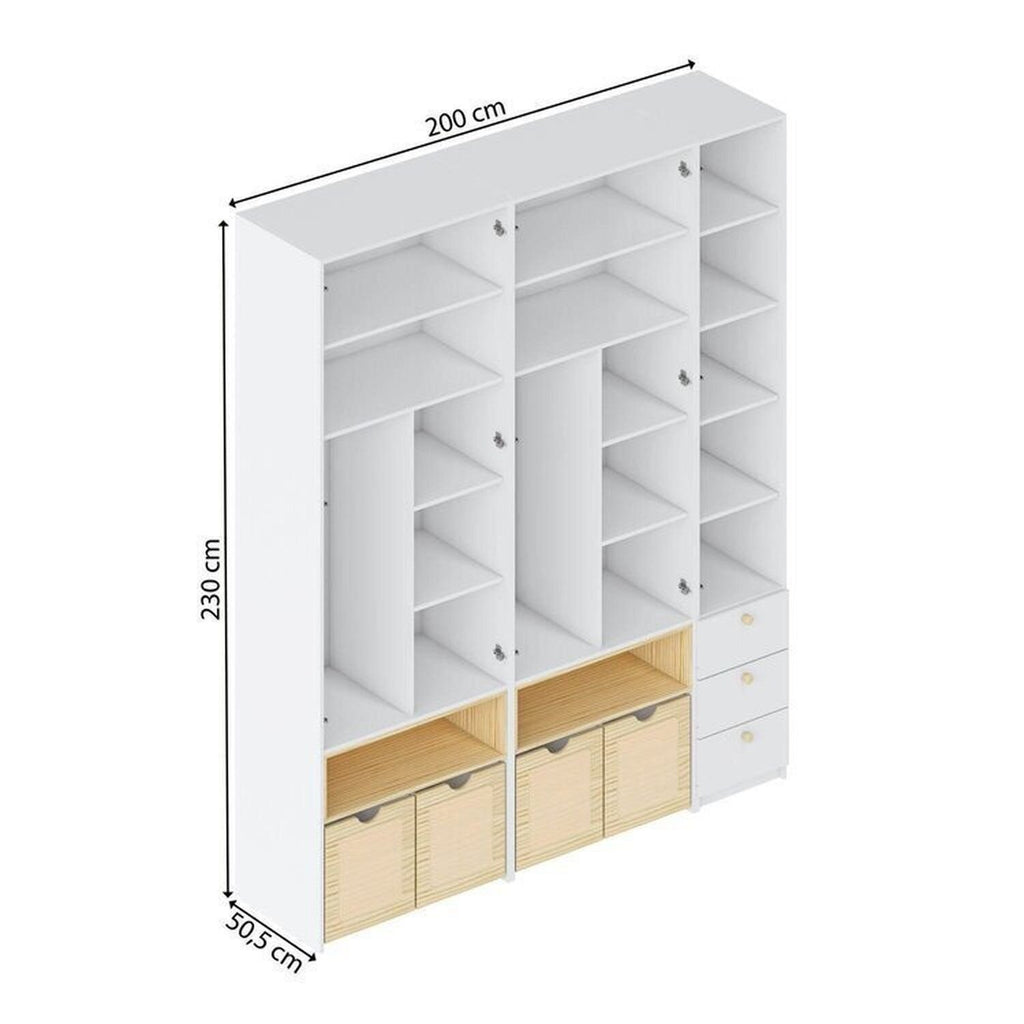 Quarto Infantil Completo Guarda-Roupa Modulado Wave Cama Casal Lift Casatema MadeiraOriginals Branco/Marrom