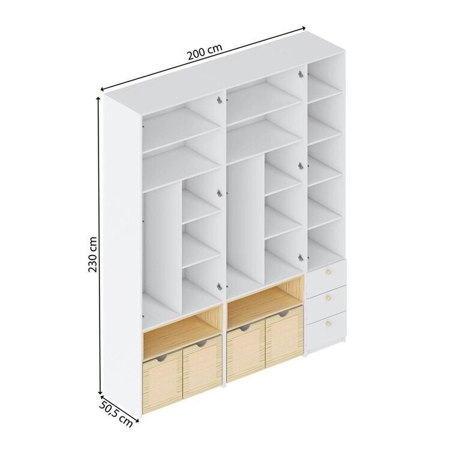 Quarto Infantil Completo Guarda-Roupa Modulado Wave Cama Casal Lift Casatema MadeiraOriginals Branco/Marrom