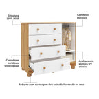 Cômoda Infantil 1 Porta 4 Gavetas 100% MDF Mimo Espresso Móveis Branco Brilho/Amêndoa