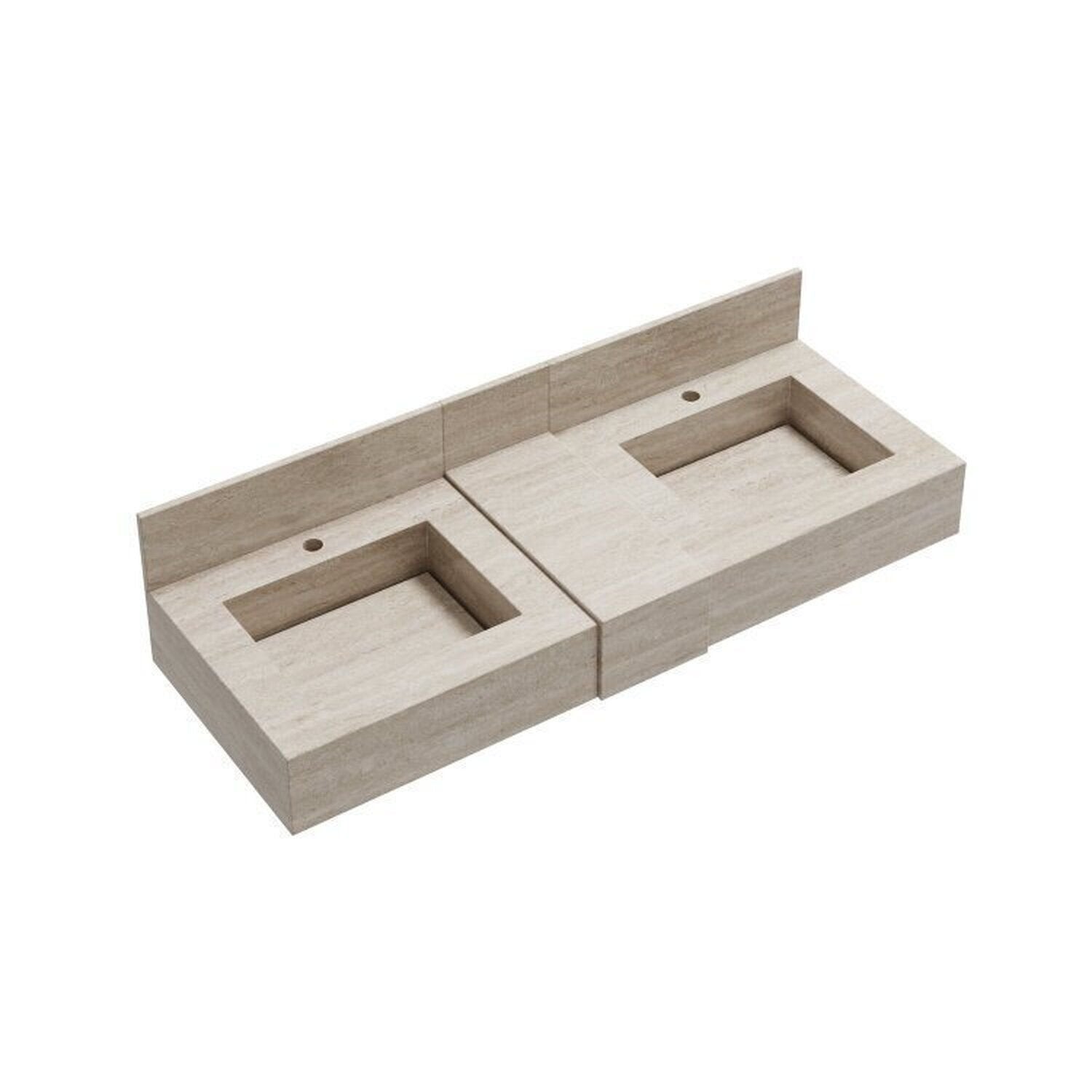 Conjunto para Banheiro Bancada em Porcelanato com Cuba Esculpida, Armário e Espelho Ripy Bumi 120cm Amarelo/Wood/Travertino