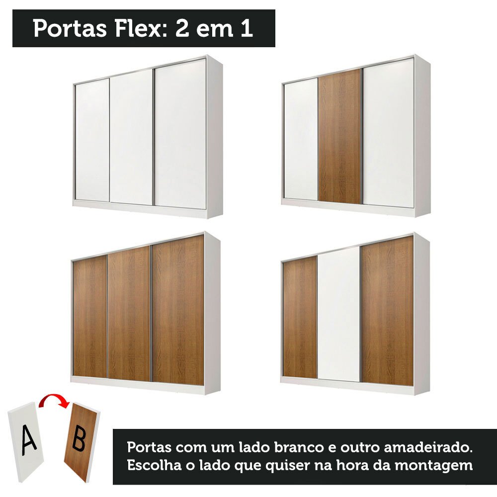 Guarda-Roupa Casal Royale 100% MDF Madesa 3 Portas de Correr 4 Gavetas 8 Prateleiras
