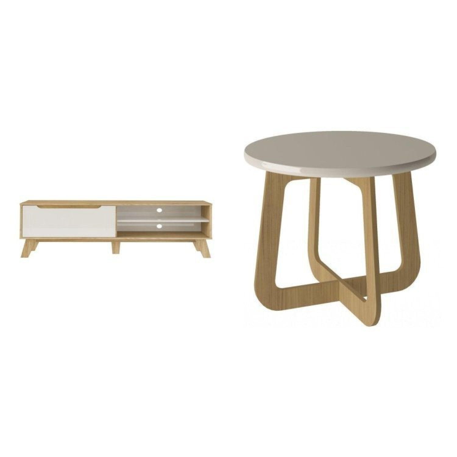 Conjunto Sala de Estar Lotus Rack e Mesa de Centro MDF Carvalho/Off White Espresso Móveis