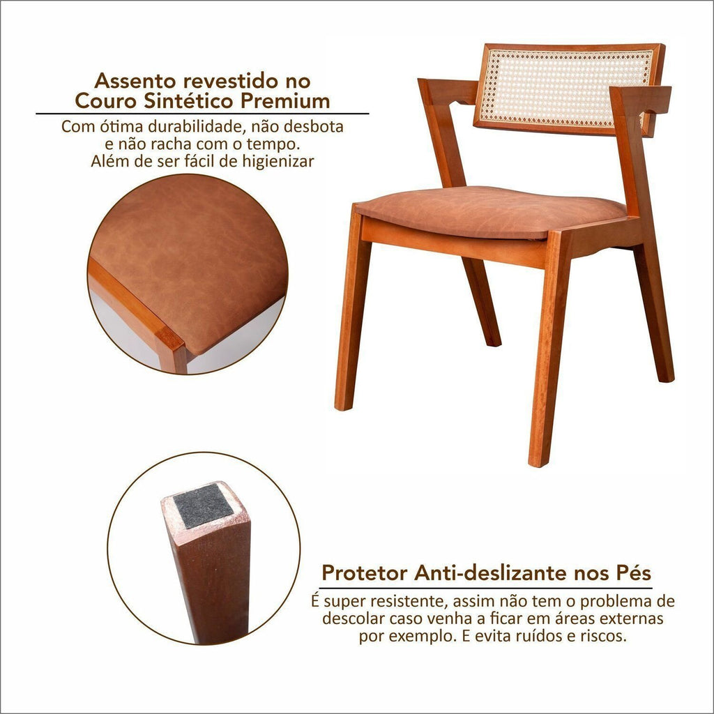 Kit 6 Cadeiras de Jantar Verona Madeira Maciça Rattan Natural Estofada Espresso Móveis