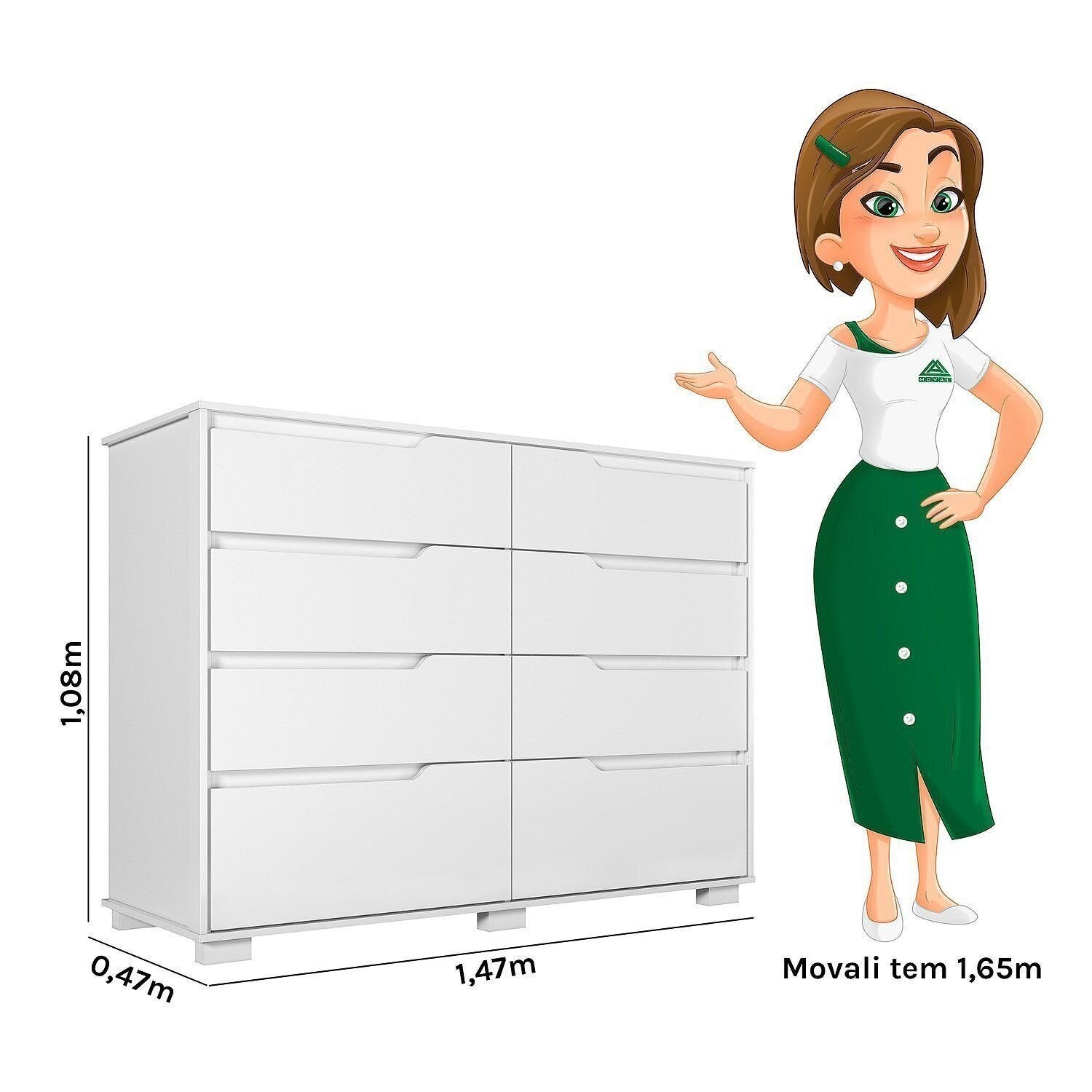 Cômoda para Quarto 8 Gavetas 147cm Georgia Moval Branco