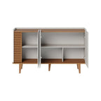 Conjunto Sala de Estar Completa Jurerê Home Maceió para TV Até 65 Polegadas Buffet e Cristaleira 4 Portas Colibri Branco Off White Matte/Freijó