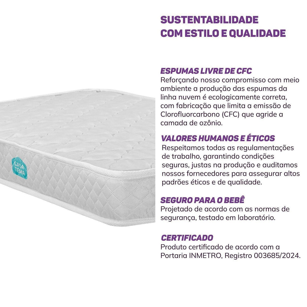Colchão Berço Espuma D18 Nuvem Casatema Impermeável Branco 70x130x12cm