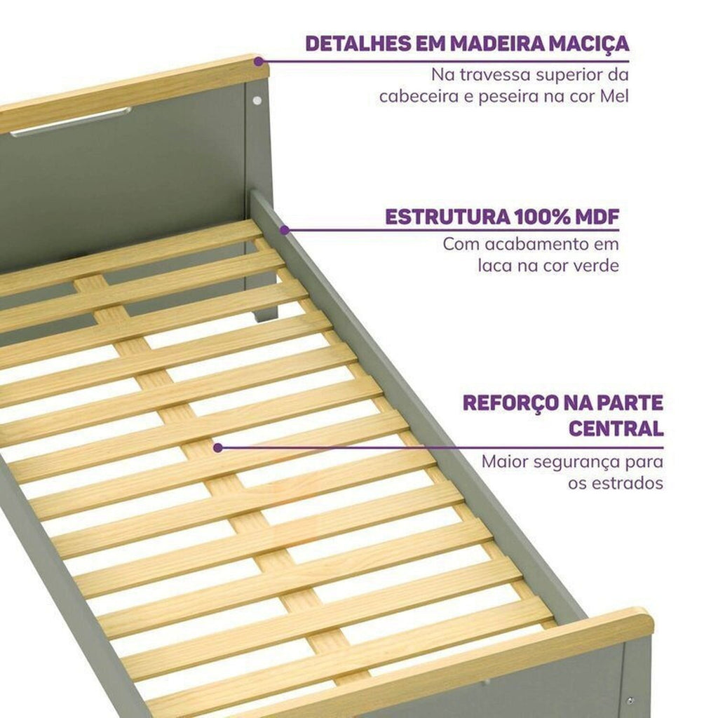 Quarto Infantil Completo Guarda-Roupa Curió Bicama Escrivaninha Estante Petit Verde/Mel Casatema