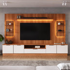 Estante Home para TV até 75” Noble 270cm com 2 Torres Nichos e LED Jequitiba/Off White Movelove