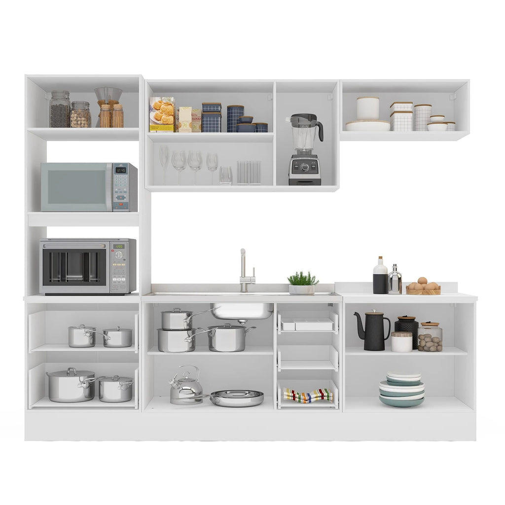 Cozinha Pérola com Rodapé 5 Peças Torre Quente Aéreo 3 Portas Balcão 120 Balcão 80 e Basculante Yescasa Branco