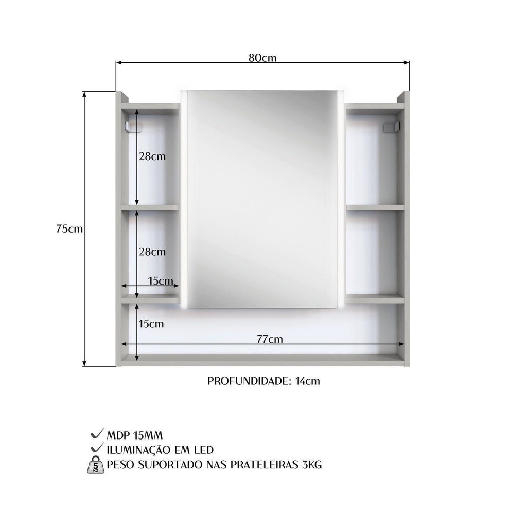 Conjunto para Banheiro Gabinete Suspenso com Cuba e Espelheira Yescasa CJ8070 80cm Bege/Arenas