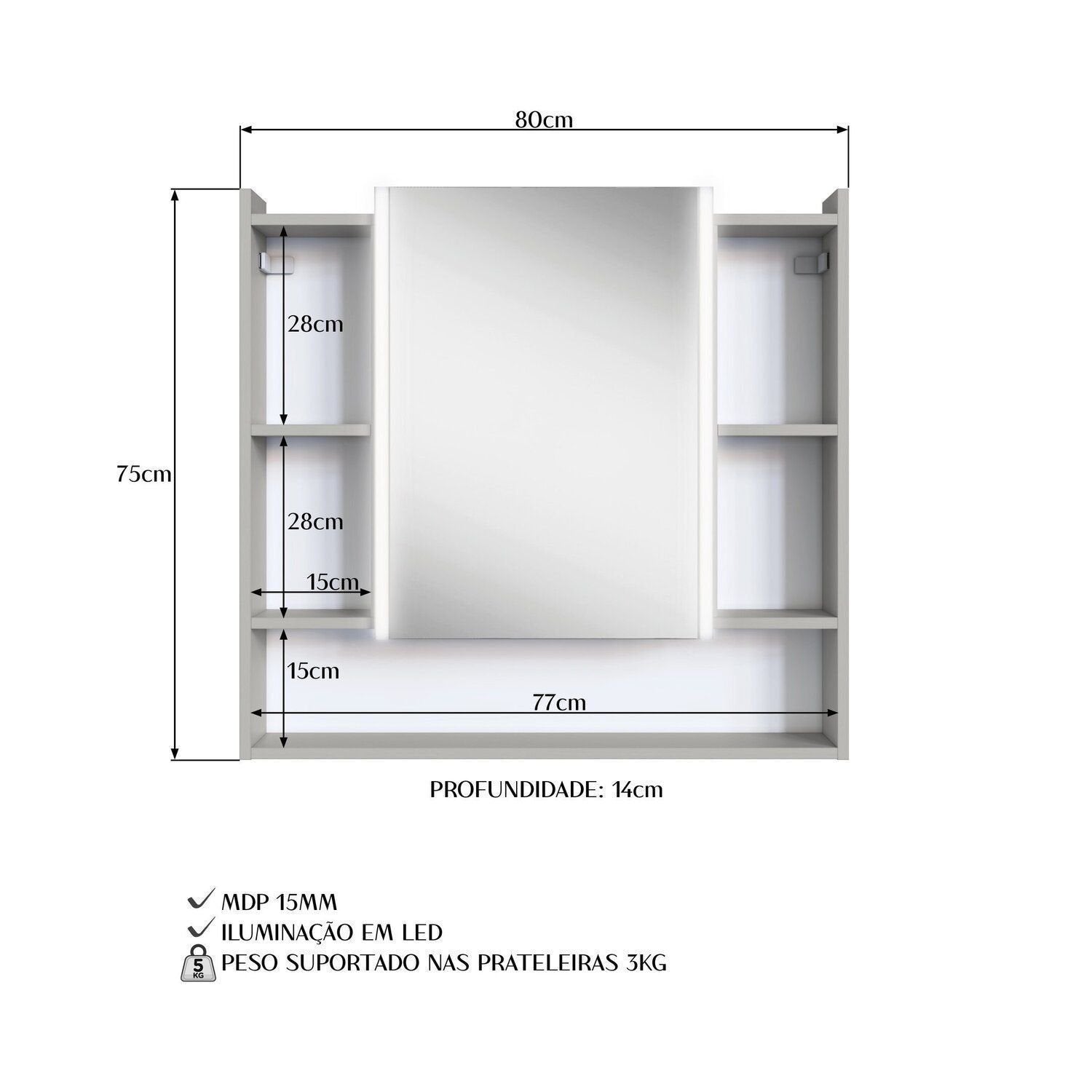 Conjunto para Banheiro Gabinete Suspenso com Cuba e Espelheira Yescasa CJ8070 80cm Bege/Arenas
