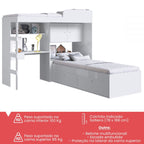 Conjunto Cama de Solteiro com Baú e Cama Alta Lion com Escada e Escrivaninha Branco Cj038 Art In Móveis