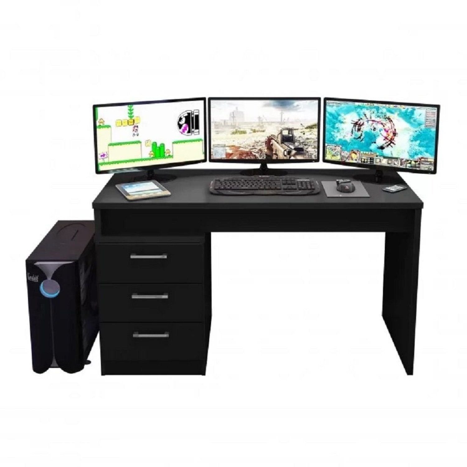 Mesa Gamer Escrivaninha DRX5000 3 Gavetas 178cm Móveis Leão