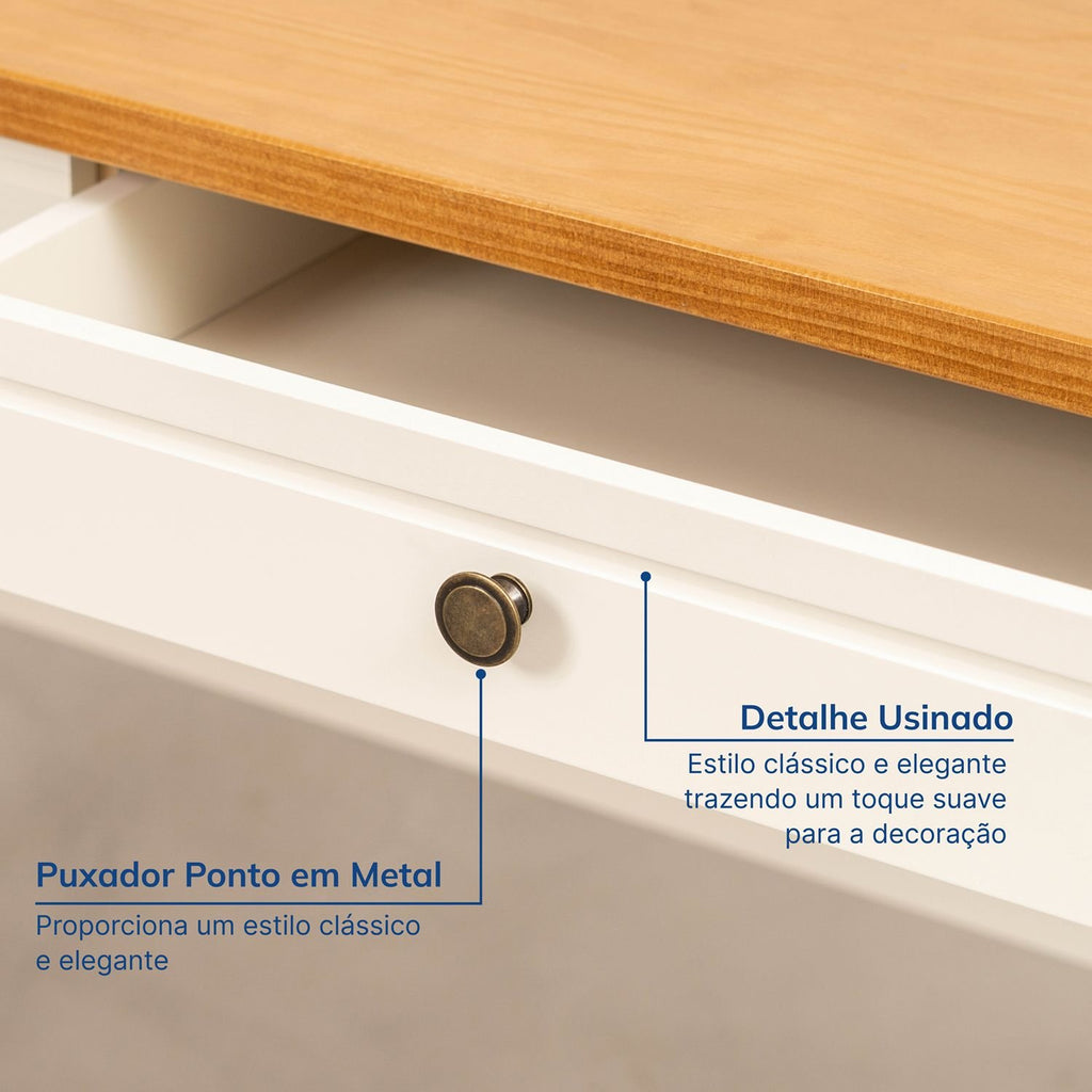 Escrivaninha Mesa Escritório Ananda 2 Gavetas 120cm MDF CabeCasa MadeiraOriginals Off-White e Mel Marrom