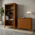 Conjunto Livreiro Luiz XV sem Portas com Aparador Buffet Monterrey 2 Portas Design Retrô Castanho CASA DA MADEIRA