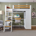 Cama Alta Beliche Office Adulto Multifuncional com 6 Gavetas Micenas Yescasa Branco/Freijó