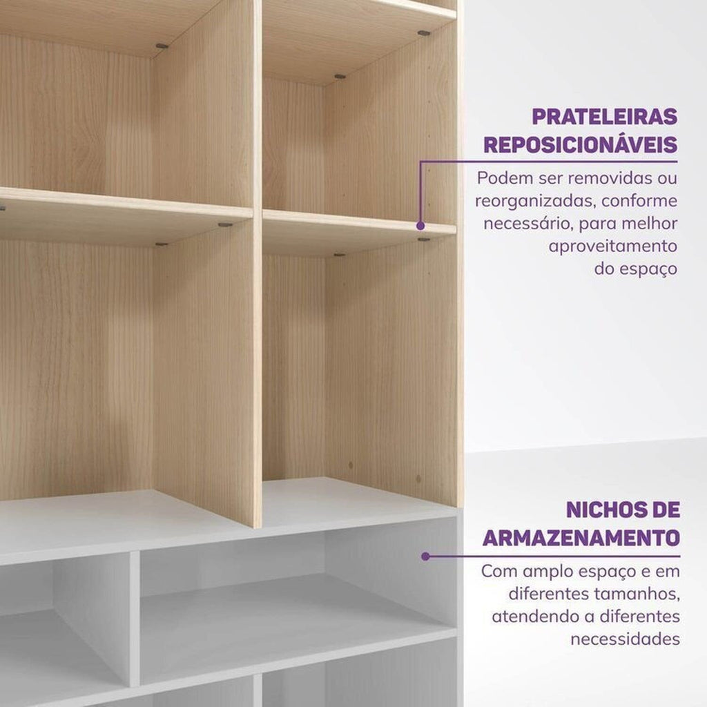 Quarto Completo com Guarda-Roupa Curió e Bicama Petit Casatema MadeiraOriginals Branco/Mel