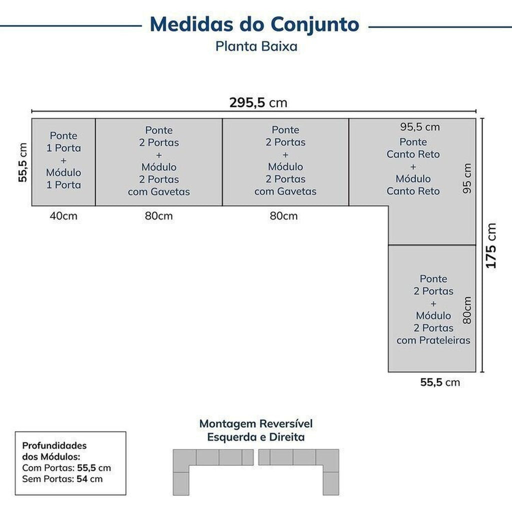 Guarda-Roupa Modulado de Canto 10 Peças 18 Portas Jade CabeCasa MadeiraMadeira