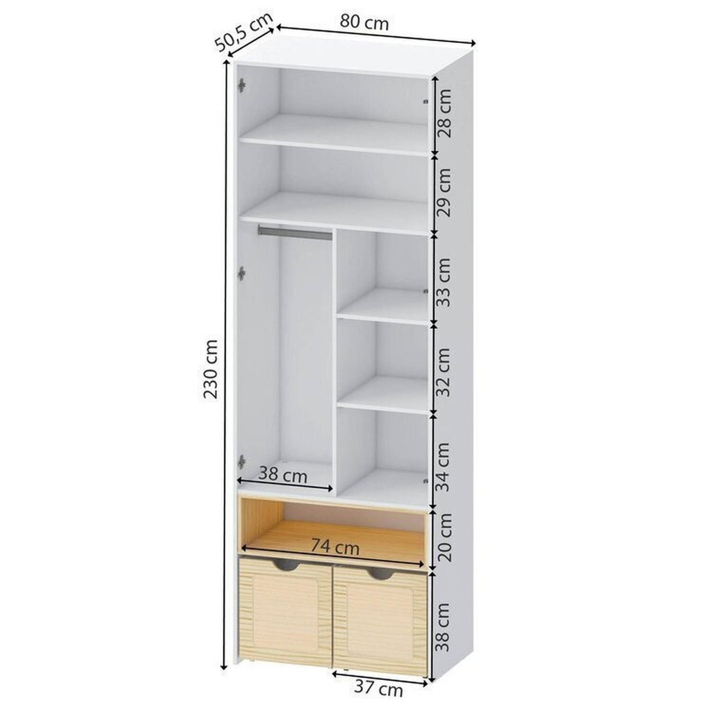 Conjunto Infantil Mesa e Cadeira Evolutiva, Prateleira e Guarda-Roupa Modulado Wave Casatema MadeiraOriginals Branco/Marrom