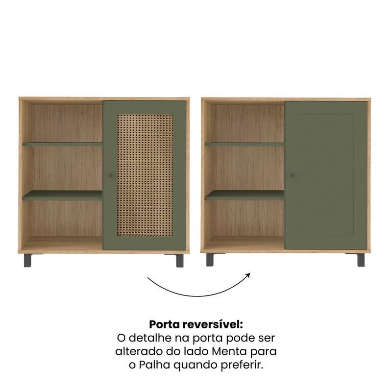 Conjunto Sala Charlotte Rack 4534 e Buffet 4535 Artely Carvalho/Menta