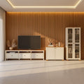 Conjunto Sala de Estar 3 Peças Rack, Cristaleira e Armário Madeira Maciça Ananda CabeCasa Off White/Mel