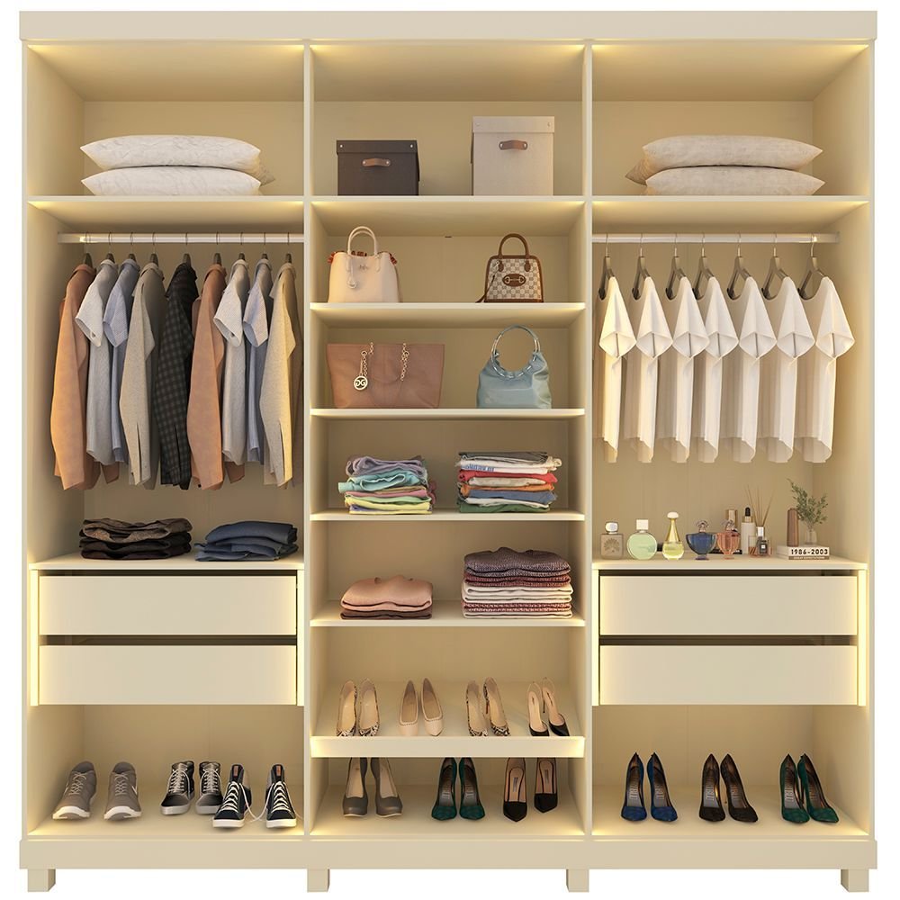 Guarda-Roupa Casal 6 Portas Reflecta 4 Gavetas Imperatriz Yescasa 100% MDF Off White