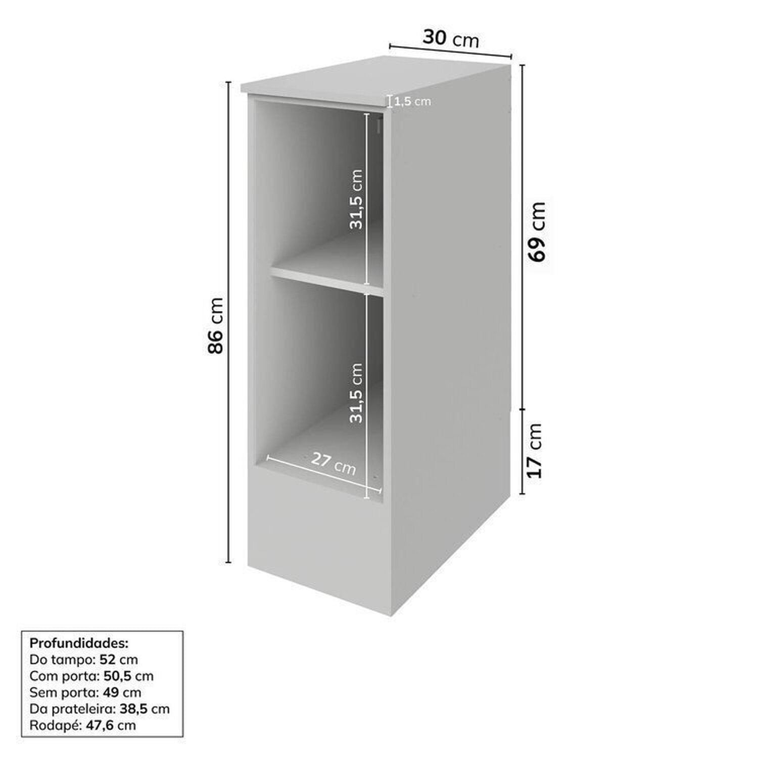 Cozinha Modulada Nara CabeCasa MadeiraOriginals 15 Peças 11 Aéreos 3 Balcões 1 Cristaleira Cinza