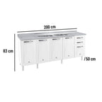 Balcão de Cozinha em Aço 5 Portas 2 Gavetas sem Tampo 200cm Star New Telasul Branco