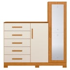 Cômoda para Quarto 5 Gavetas 2 Portas com Espelho New Master Albatroz Móveis Bege/Cinamomo/Off White