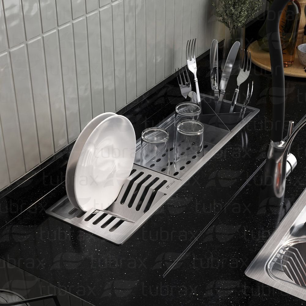 Canal Úmido Organizador Calha de Cozinha em Aço Inox 304 C/3 Módulos e Tampa Tubrax UAC0003-NT
