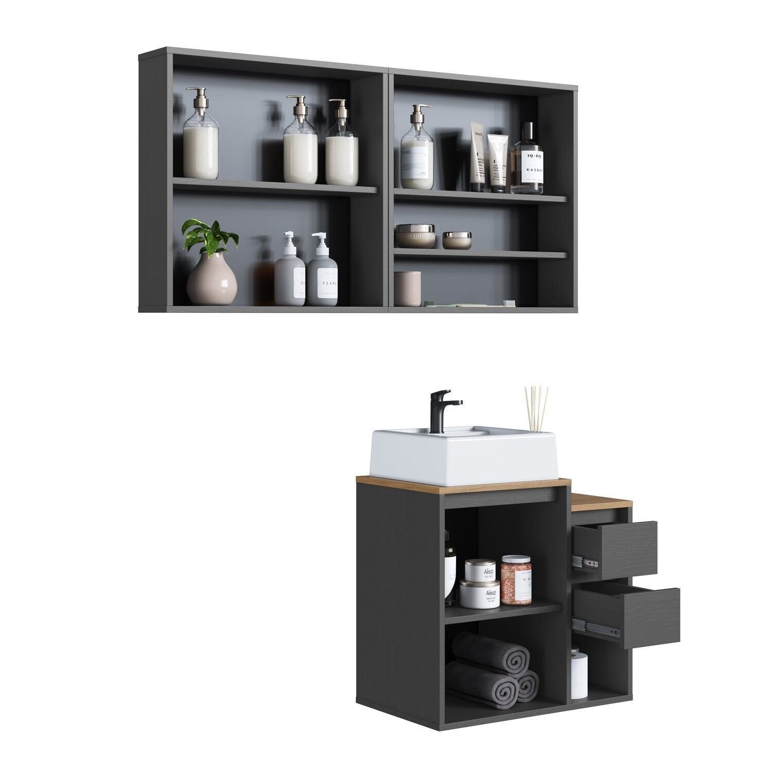 Conjunto para Banheiro Modulado 120cm 3 Peças Gabinete Suspenso com Cuba Bahamas Art in Móveis Grafite