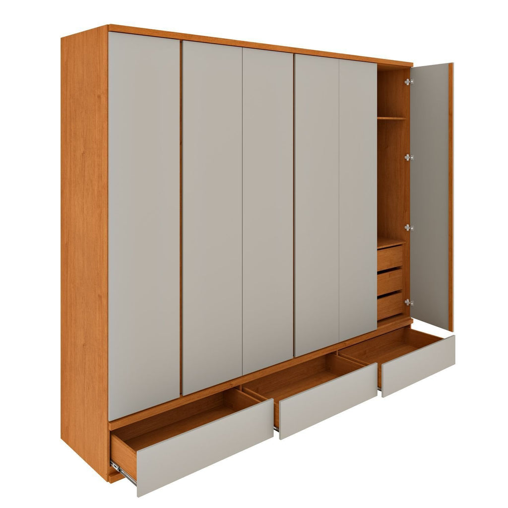 Guarda-Roupa Casal 6 Portas 9 Gavetas 270cm Tóquio Yescasa 100% MDF Bege/Cinamomo/Off White