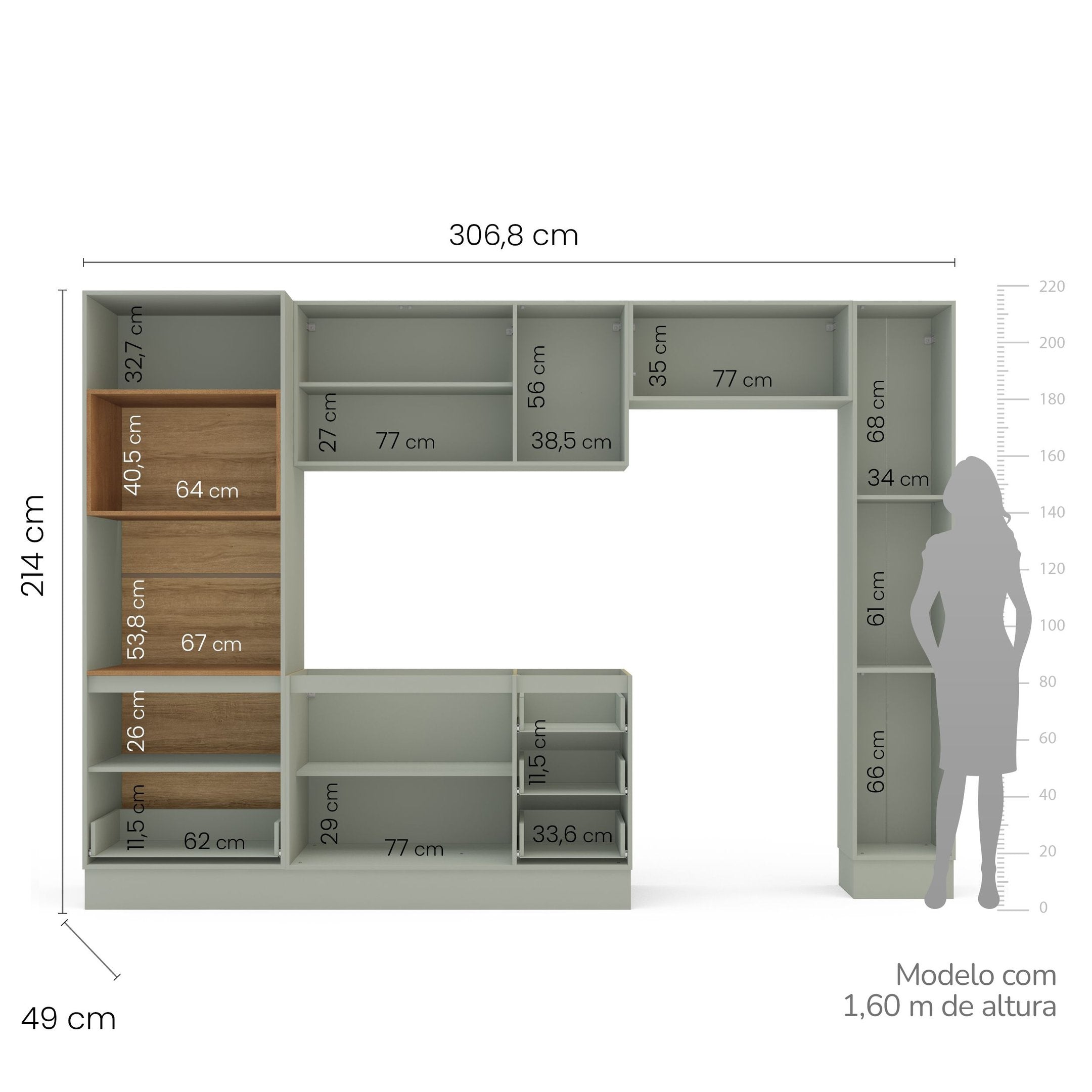 Cozinha Completa Modulada com Rodapé 5 Peças Rubi Yescasa Verde Oliva