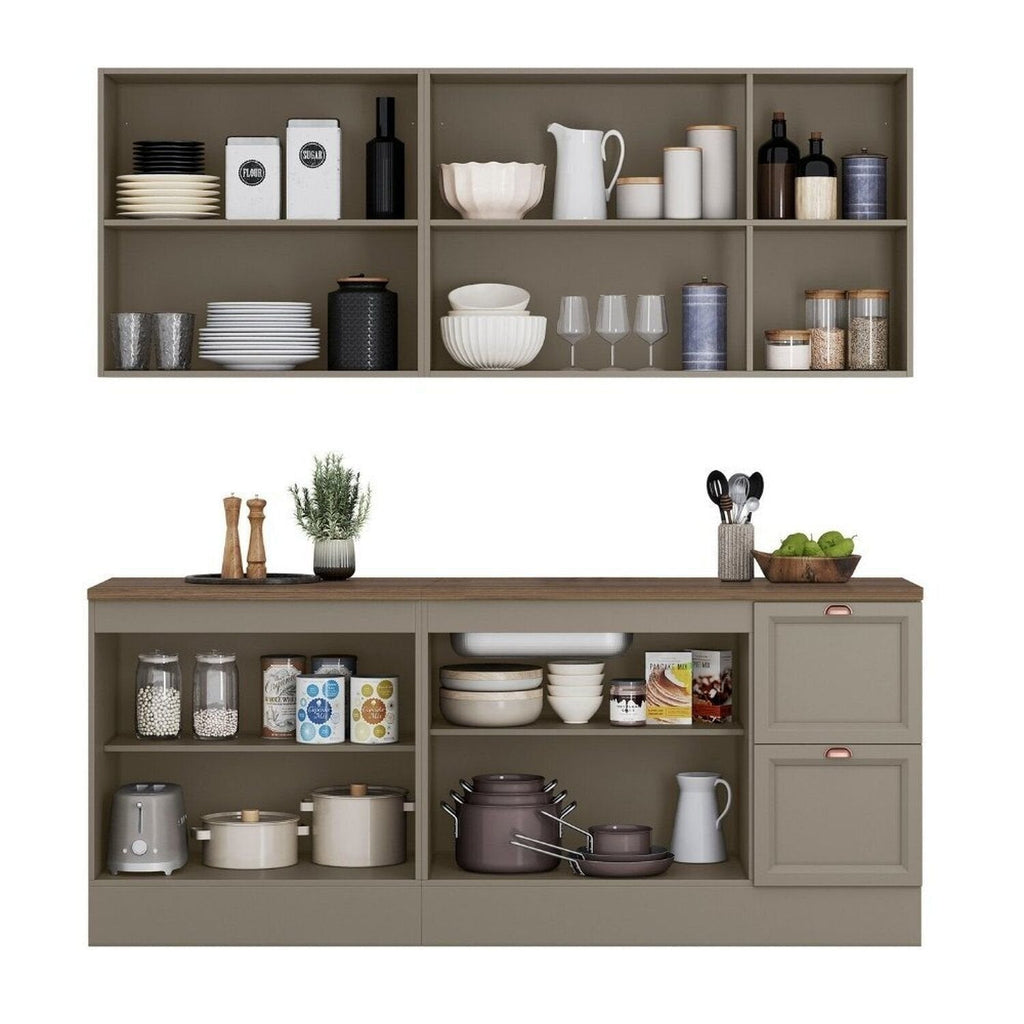 Cozinha Completa Modulada Americana 4 Peças com Balcão Tampo e 2 Gavetas Unna Yescasa