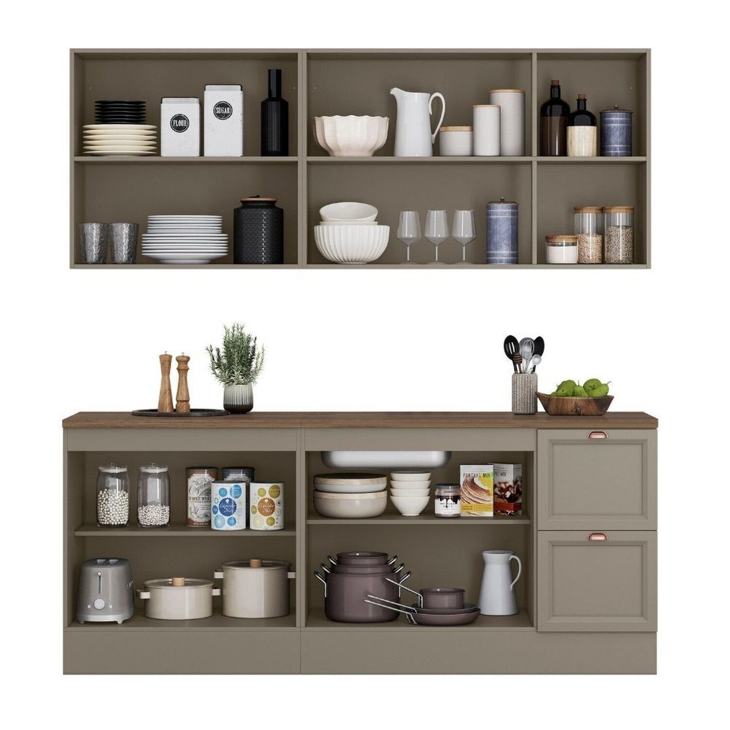 Cozinha Completa Modulada Americana 4 Peças com Balcão Tampo e 2 Gavetas Unna Yescasa