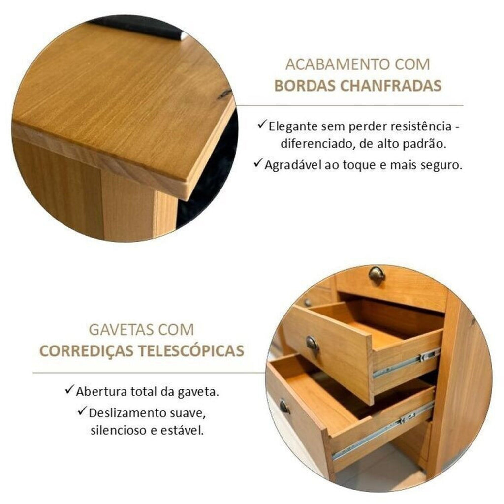 Conjunto Infantil Guarda-Roupa 2 Portas e Cômoda 8 Gavetas 100% Madeira Maciça Topázio Finestra Marrom/Freijó