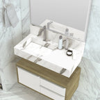 Conjunto para Banheiro Bancada em Porcelanato com Cuba Esculpida, Armário e Espelheira Ripy Bumi 80cm Branco