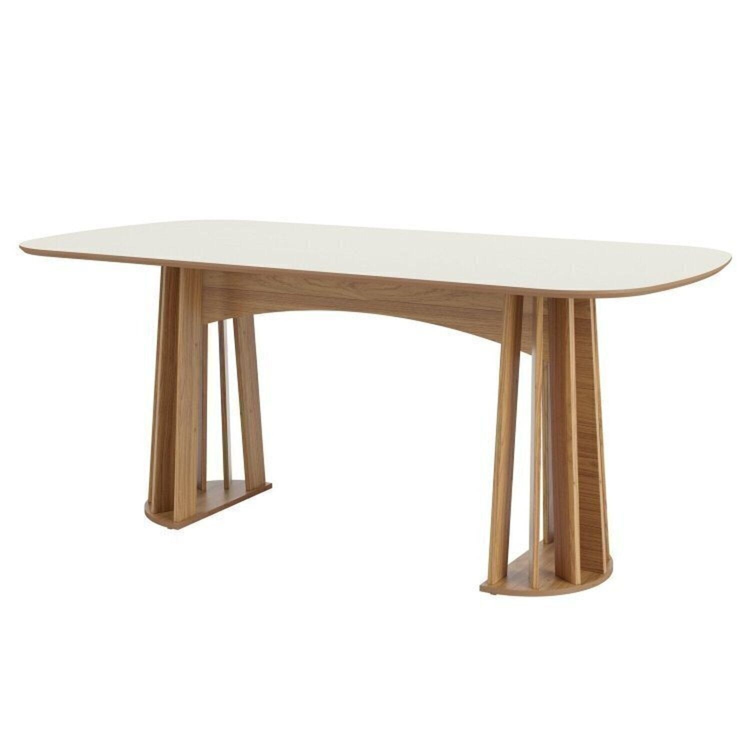 Conjunto Sala de Jantar Mesa Oval Tampo MDF com 6 Cadeiras Estofadas Bolonha Dalla Costa Off White/Freijó