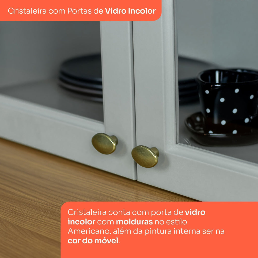 Cozinha Completa Modulada 6 Peças com Cristaleira Emily Espresso Móveis Cinza/Nature