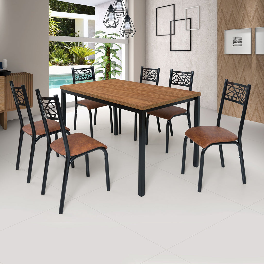 Conjunto Sala de Jantar Mesa Jade Flex Tampo Laminado com 6 Cadeiras Ciplafe